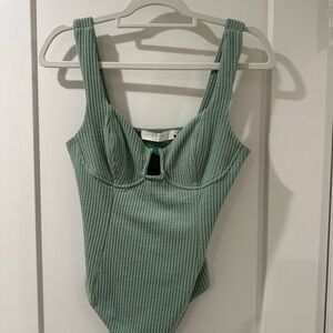 Green Ribbed Bodysuit